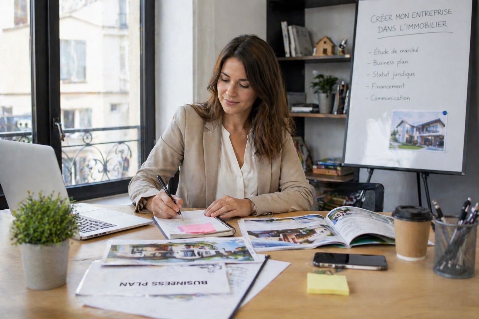 une femme en train de créer son entreprise dans l'immobilier