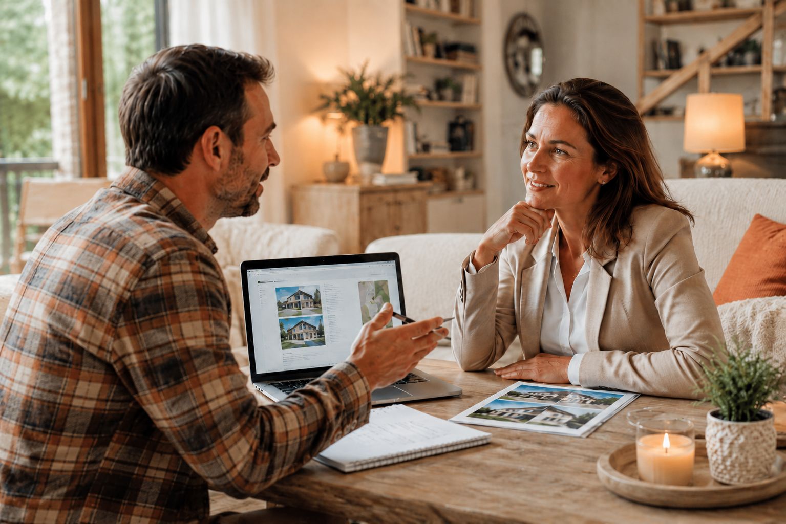 un homme et une femme en reconversion professionnelle dans l'immobilier