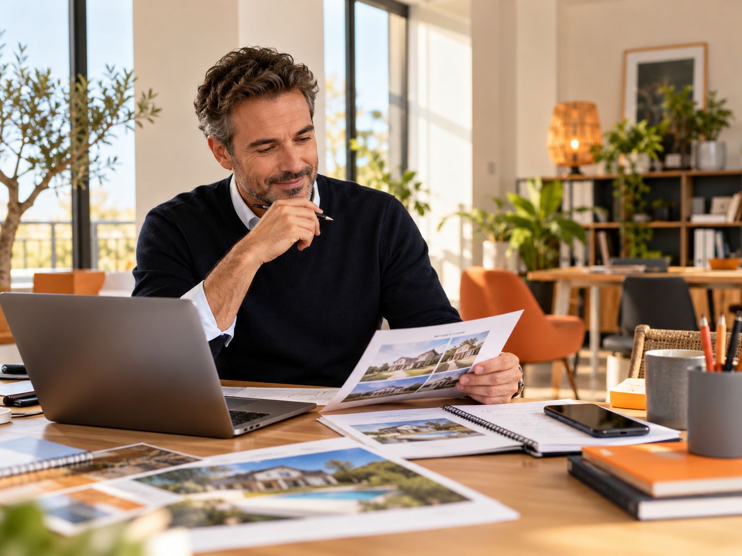 un homme cadre en reconversion professionnelle dans l'immobilier